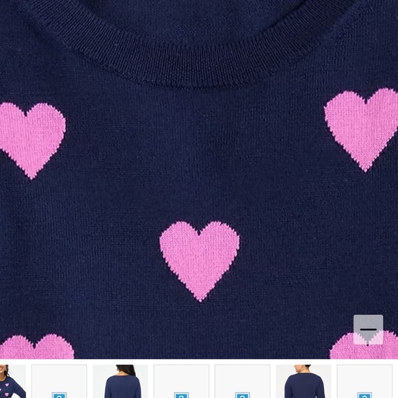 J Crew- Heart Patterned Navy and Pink Sweater, Size Medium - Picture 6 of 13